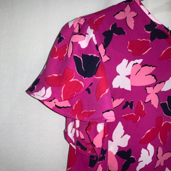 Ann Taylor button front blouse Sz XSP tulip sleeve butterfly print - Picture 3 of 6